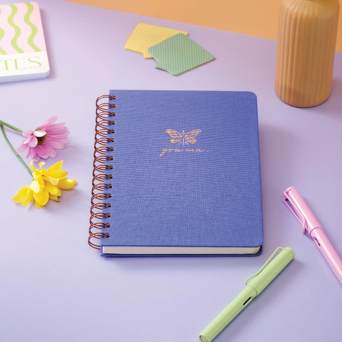 PAPERORA A5 Spiralli Sert Kapak Keten Düz Çizgisiz Tarihsiz Not Defteri Lila