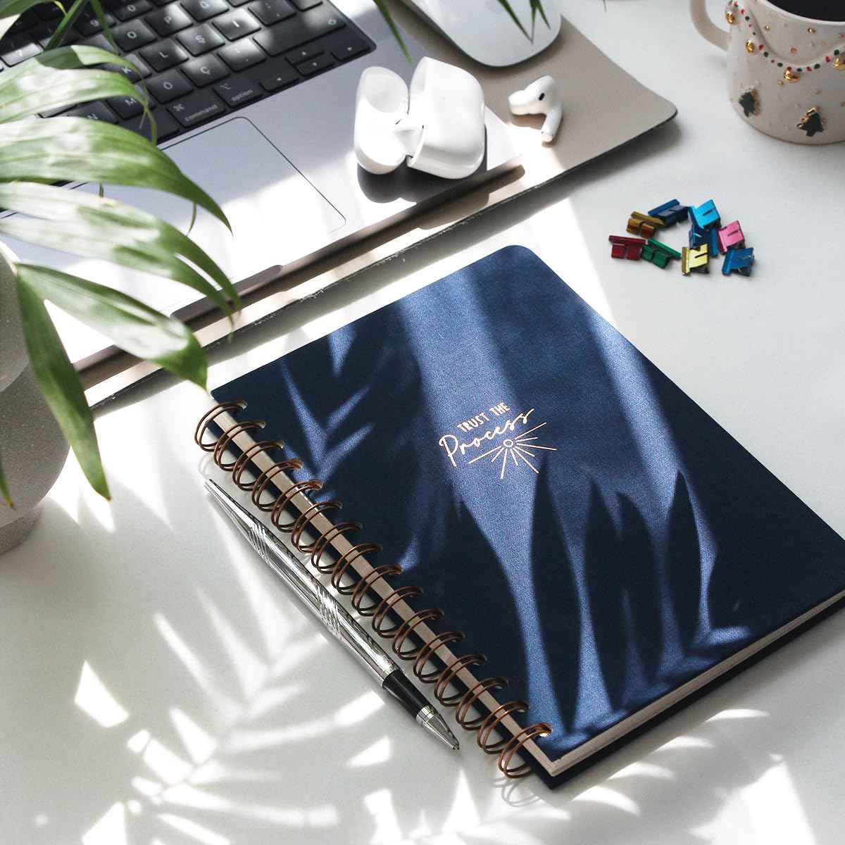 PAPERORA A5 Spiralli Sert Kapak Keten Kareli Tarihsiz Not Defteri Lacivert