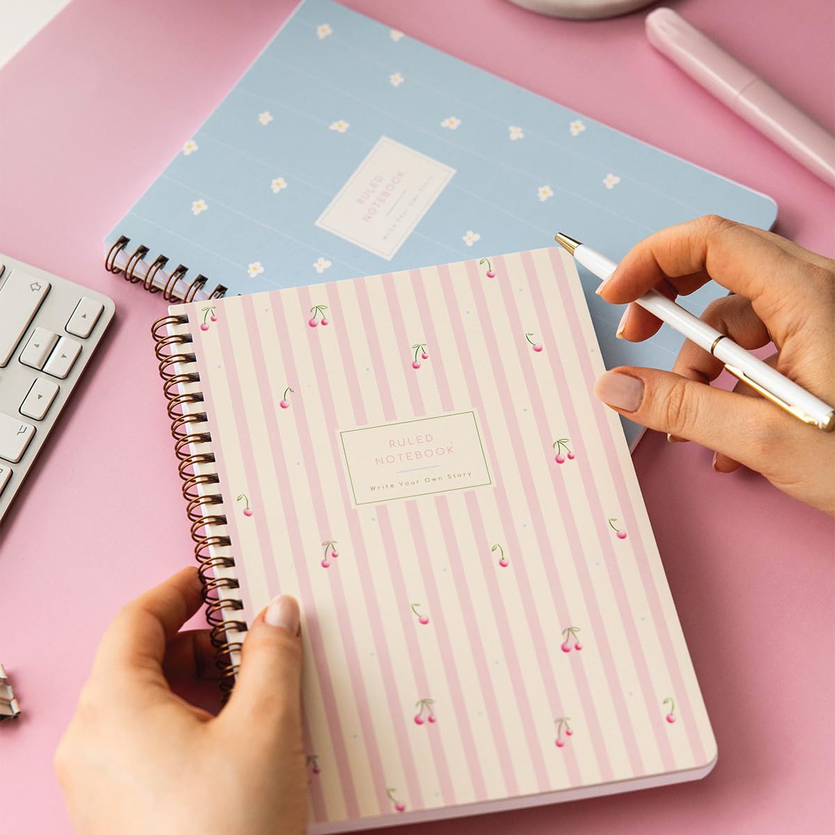 PAPERORA A5 Spiralli Karton Kapak Çizgili Okul Defteri 80 yaprak 2'li Set - Ders Programlı - Kiraz