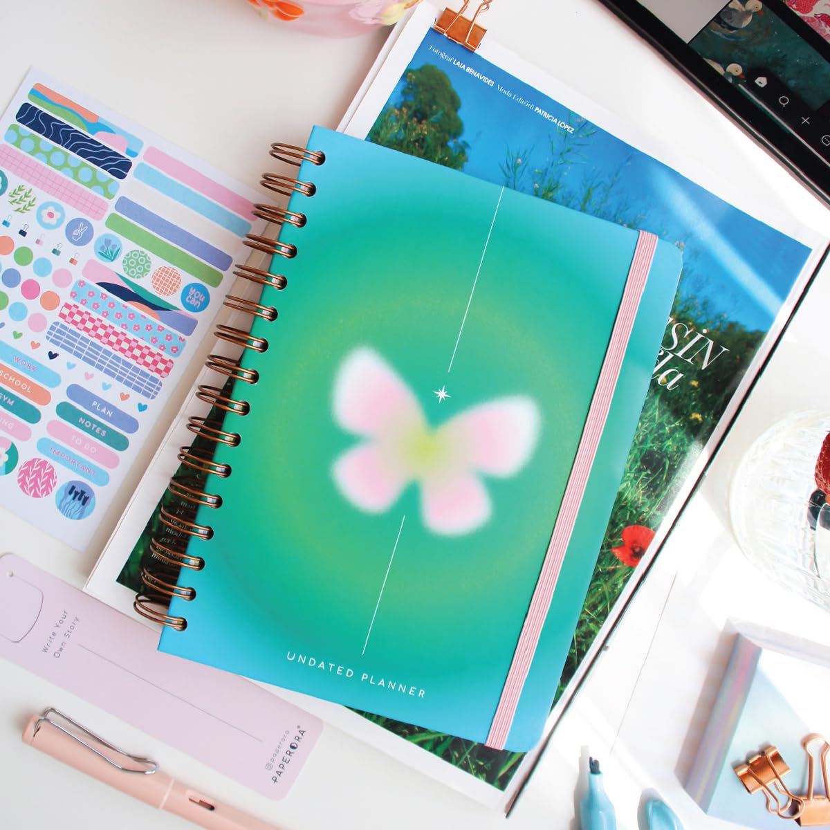 PAPERORA A5 Spiralli Süresiz Renkli Planlayıcı Ajanda Motivasyon Sayfalı Kelebek