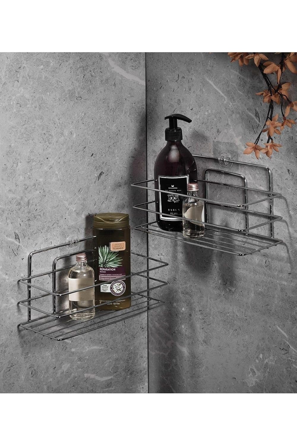 Sas Haus Yapışkanlı Banyo Düzenleyici Şampuanlık Duş Rafı 2 Adet Krom Tş-01