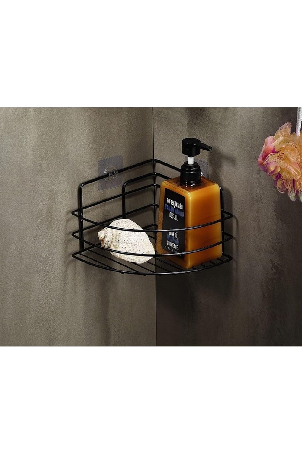 Sas Haus Ömür Boyu Paslanmaz Yapışkanlı Banyo Köşeliği Düzenleyici Şampuanlık Duş Rafı Siyah Tk-01
