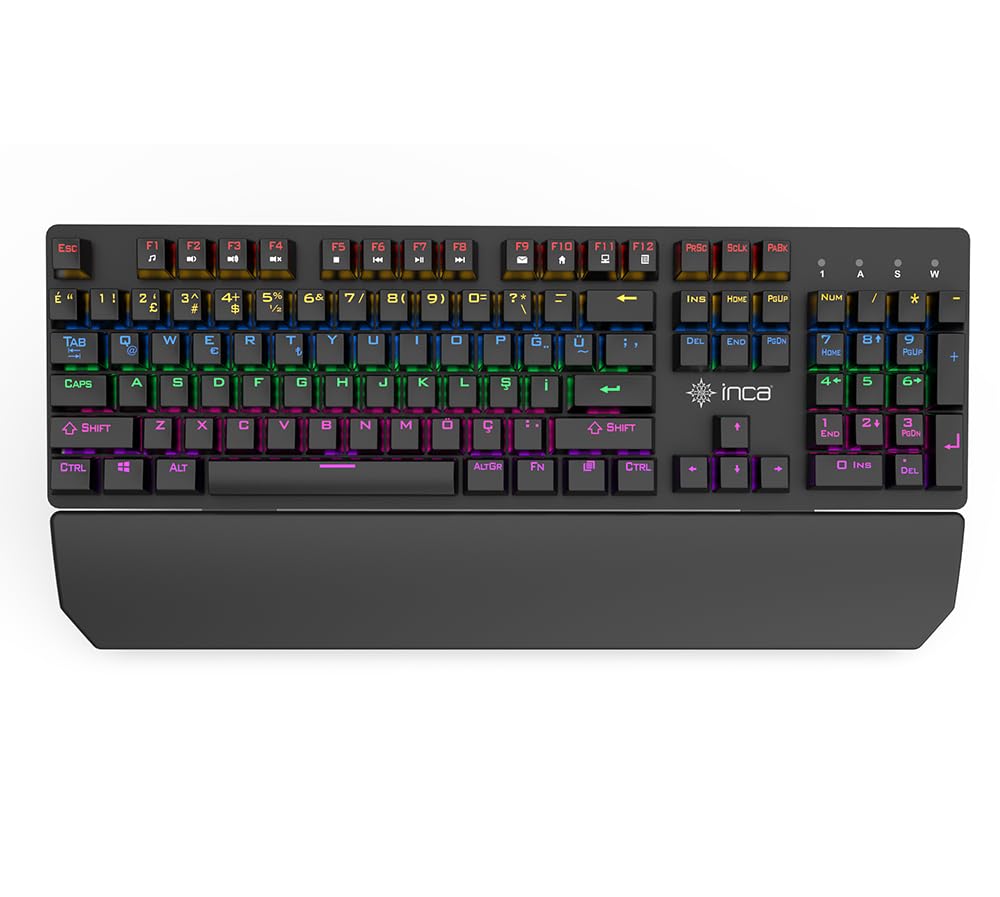 INCA IKG-445T PHALDOR RGB MECHANICAL GAMING KEYBORD, Blue Switch Mekanik Klavye,106 Tuş, 22 Farklı Led Aydınlatma Modu,50 Milyon Tuş Ömrü,Çıkarılabilir Bilek Desteği