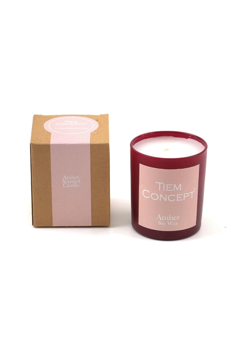 Tiem Concept %100 Soya Mum Amber Kokulu Bordo Renkli Kutulu Bardak Mum