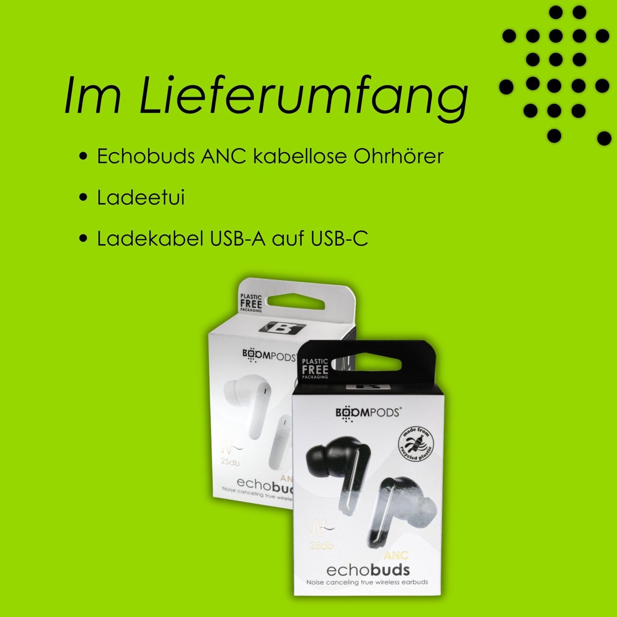 Boompods Echobuds ANC, Aktif Gürültü Önleyici Kulaklıklar, Gerçek Kablosuz Bluetooth Kulaklıklar, ENC Mikrofonlu TWS Kulak İçi Tomurcuklar, Şarj Kılıfı, IPX4 Sweatproof Kulaklık, 26+ Saat Çalma