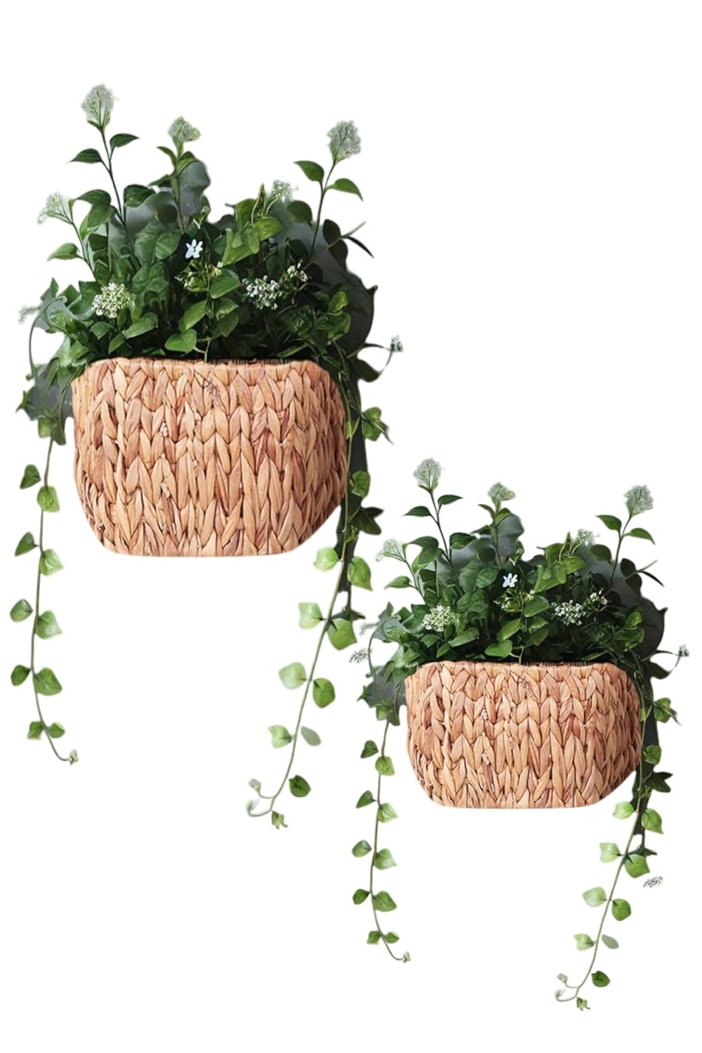 Deconox Dekoratif Hasır Dikdörtgen Duvar Sepet Saksılık 2'li Set - Hasır Duvar İçin Sepet Saksı, Duvara Asılan Hasır Sepet Saksı Seti 2'li