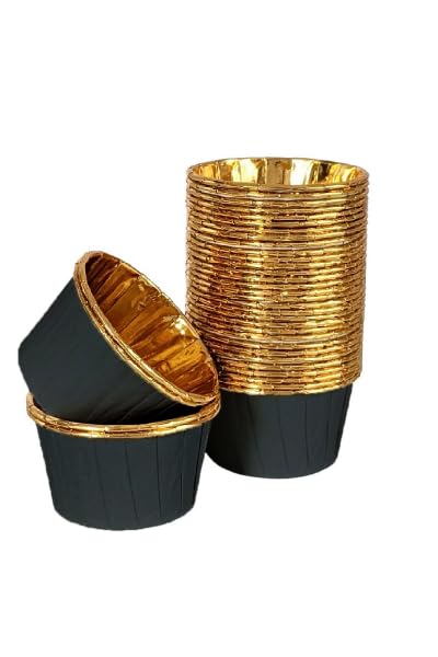 Dolphin 25li Muffin Kalıbı - Cupcake kalıpları, Su Geçirmez ve Yağ Geçirmez Pişirme Kağıtları, Ev veya Parti İçin Alüminyum Folyo Pişirme Kek Kapları - Siyah-Altın