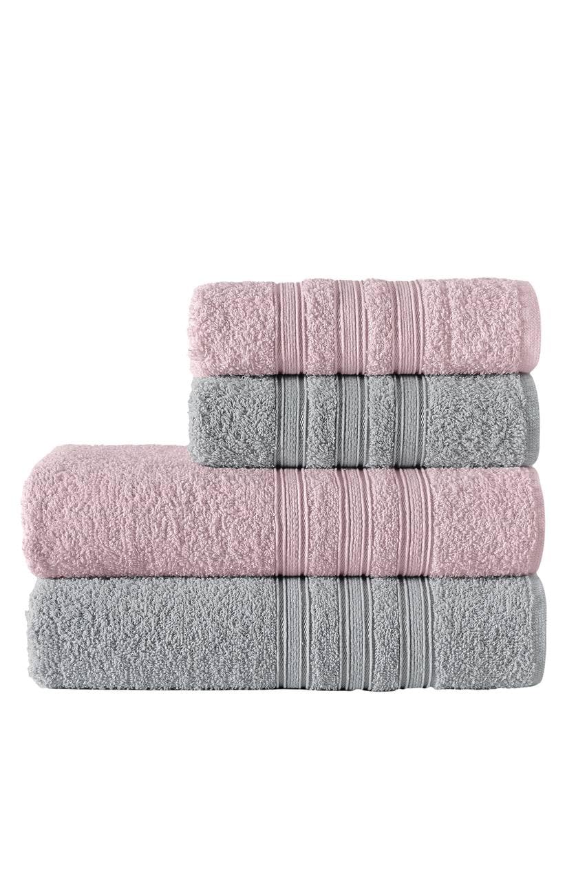 Riona Pamuklu 50x90-70x140 cm 4'lü Banyo Havlu Seti (Pembe)