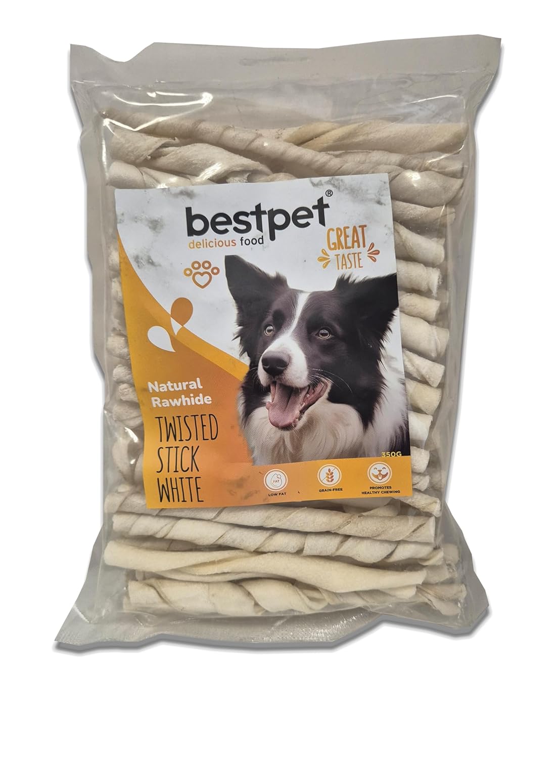 Bestpet Twisted Stick White,%100 Doğal Deri Beyaz Burgu Köpek Ödül Çubuğu 350 gr