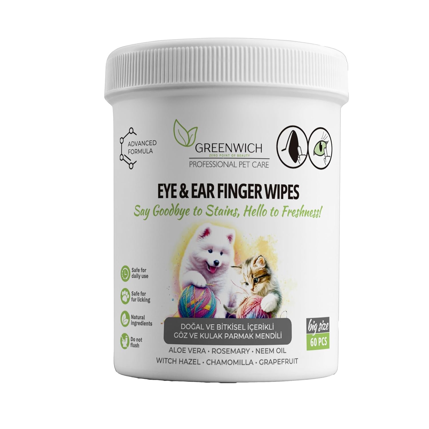 Greenwich Bitkisel Göz ve Kulak Temizleme Mendilleri, 50 Adet, Doğal İçerikli
