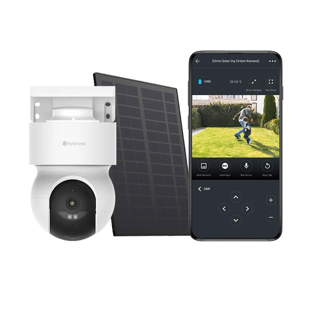 Hybrone Omni Solar Dış Ortam Bataryalı ve Güneş Enerjili Wi-Fi Akıllı Kamera, Renkli Gece Görüşü, 360 Derece Görüntüleme, İnsan Algılama, Siren