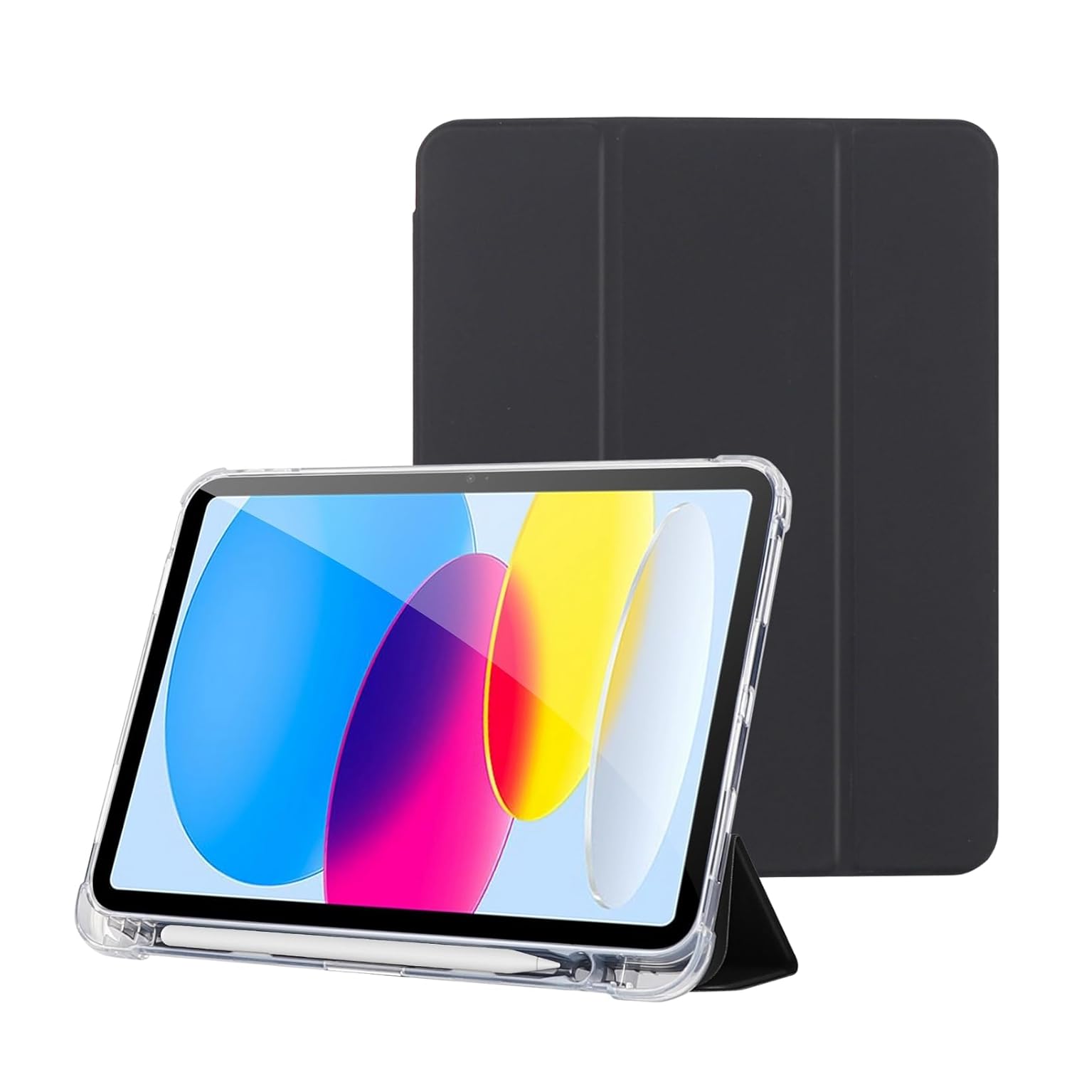 Klasse Apple iPad Air 5 / Air 4 10.9 inç Uyumlu Smart Kılıf, Apple Pencil Kalemlikli, Trifold, Esnek, Mat, Darbeye Tam Dayanıklı Tablet Kılıfı (Siyah)