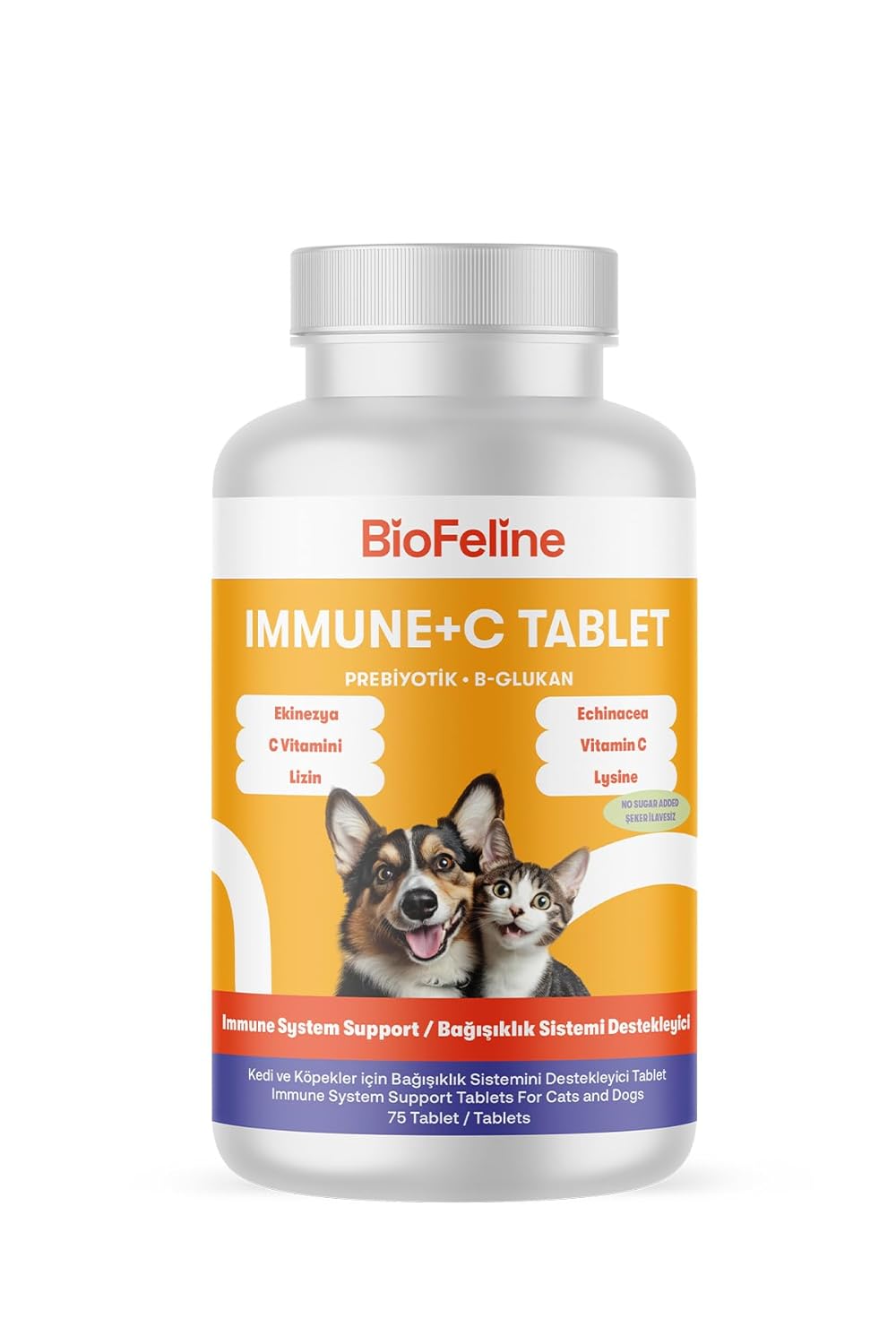 Biofeline Immune C Tablet ve Kedi ve Köpekler İçin Bağışıklık Sistemi Desteği ve 75 Tablet