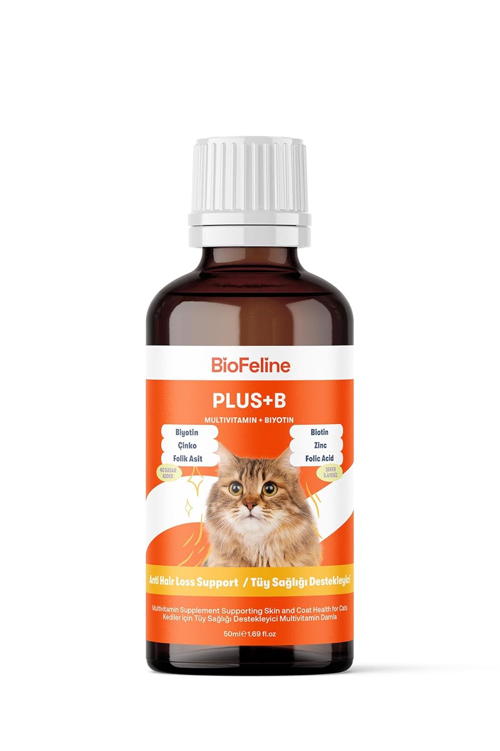 Biofeline Kediler İçin Plus B Damla 50ml ve Tüy Dökülmesini Engelleyici Biotinli Tüy Sağlığı Damlası