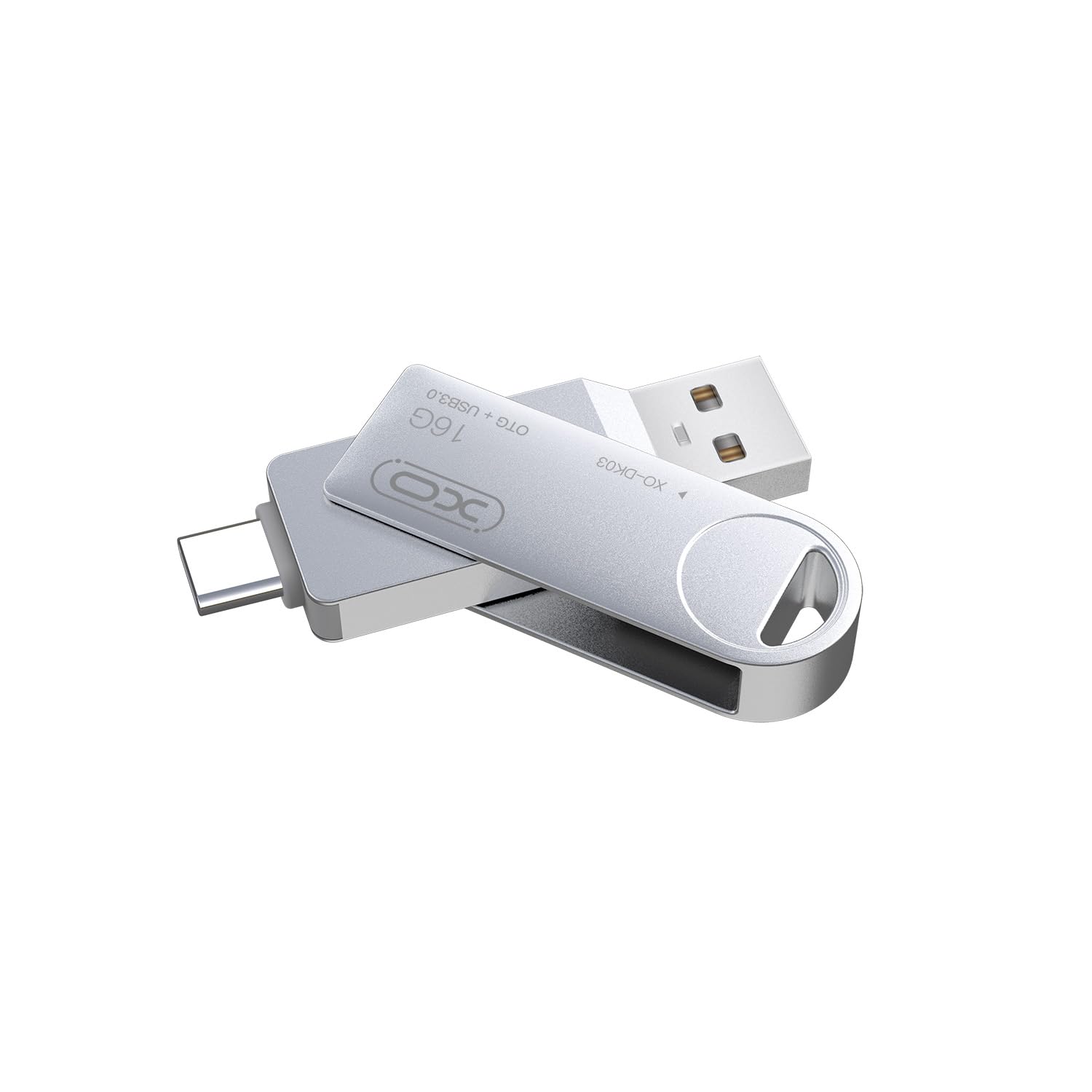 XO Simple is Beauty DK03 Type-C OTG USB Bellek, Yüksek Hızlı Okuma/Yazma, USB 3.0 ve Type-C, Metal Alaşım, Döner Tasarım, Anti-X-ray, Anti Manyetik, Sıcaklığa Dayanıklı, Gümüş (256, GB)