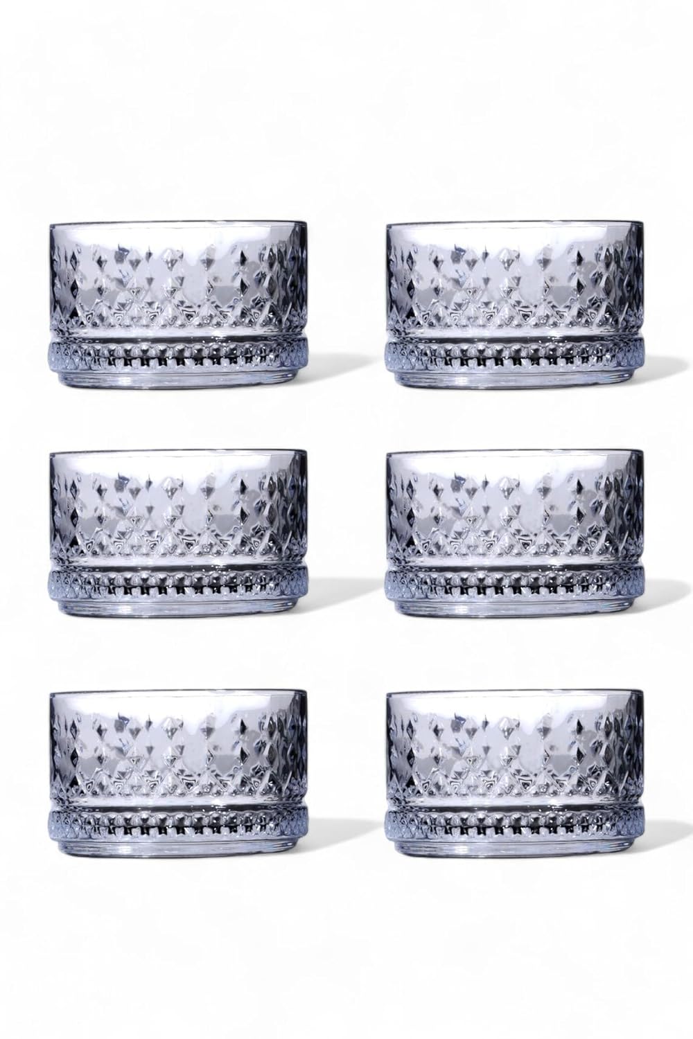 Deconox Lüx Kristal Büyük Cam Sunum Seti 6'lı, Kristal Kesme Cam Dondurmalık ve Tatlı Sunum, 9 cm x 5 cm