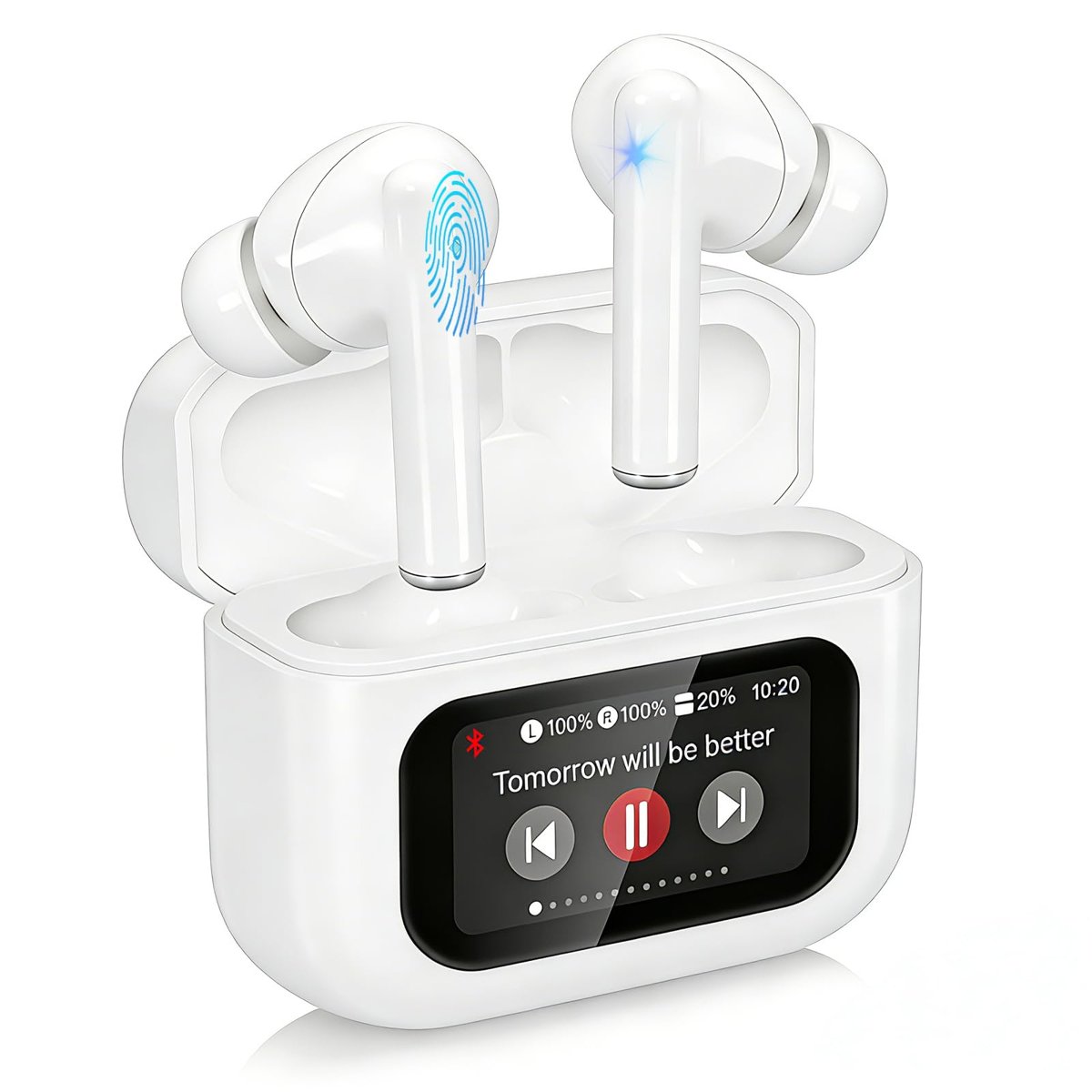 Bluetooth 5.4 ile ANC Kablosuz Dokunmatik Ekranlı Kulaklıklar, Aktif Gürültü Önleyici En Yeni Kulak İçi Kulaklıklar, Stereo Ses, Uzun Pil Ömrü, iOS ve Android için Çok Fonksiyonlu Akıllı Kulaklıklar,