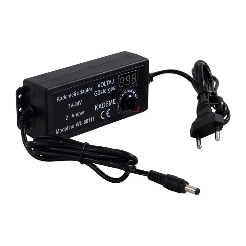 Monte Lua 3 Volt - 24 Volt, 2 Amper, Ayarlanabilir Güç Adaptörü, 5.5x2.5mm Uçlu, Dijital Ekranlı Ayarlı Kademeli Adaptör,