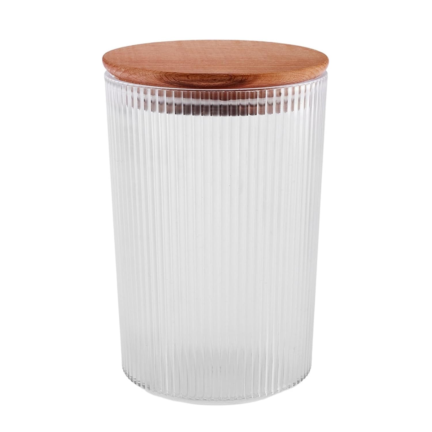 Düz Desenli Cam Saklama Kabı - Hava Geçirmez Ahşap Kapaklı, Lüks Mutfak ve Restoran Kullanımı İçin (300Ml)
