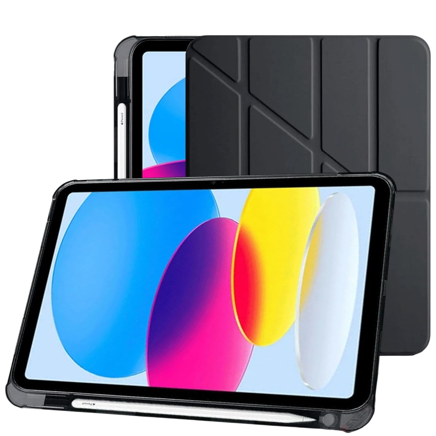 Klasse Apple iPad 10.9 inç 2022 10. Nesil Uyumlu Smart Kılıf, Apple Pencil Kalemlikli, Trifold, Esnek, Mat, Darbeye Tam Dayanıklı Tablet Kılıfı (Siyah)