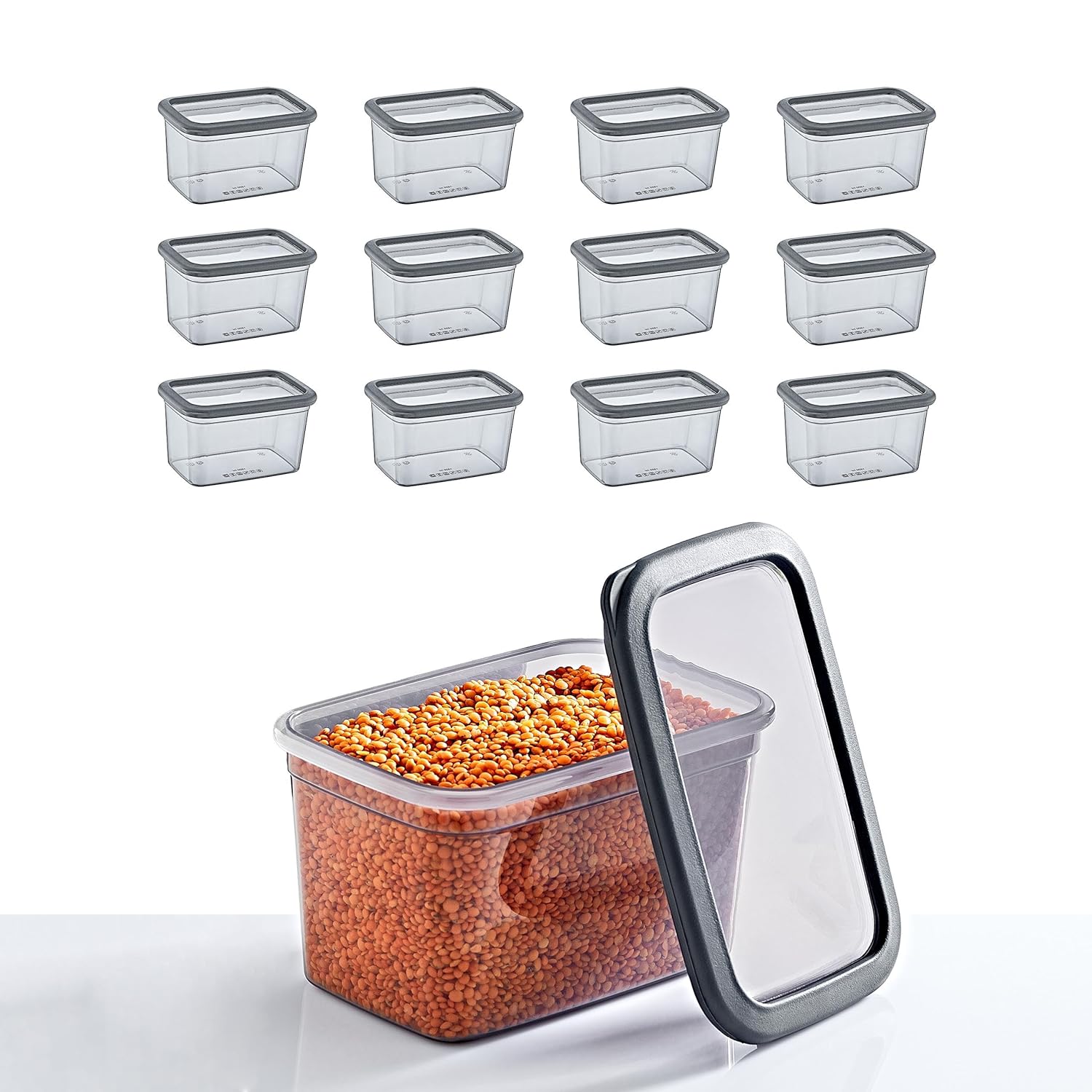 Smartware 12'Li Set Skali Dikdörtgen Saklama Kabı Antrasit 1210 ML