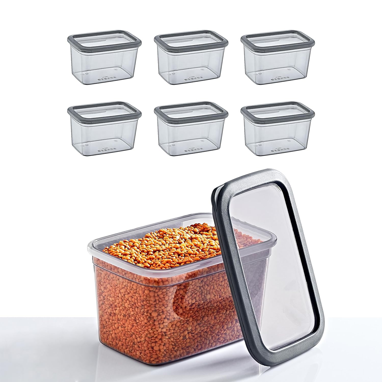 Smartware 6'Lı Set Skali Dikdörtgen Saklama Kabı Antrasit 1210 ML