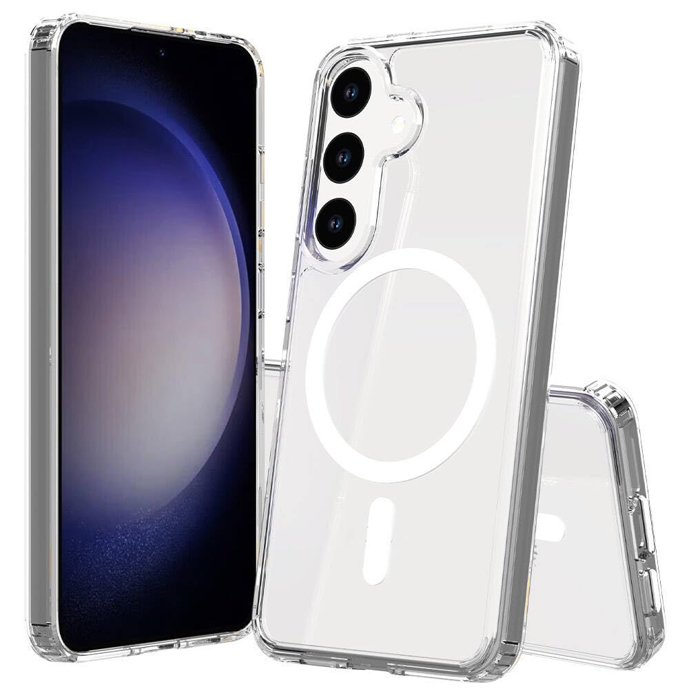 Zore Galaxy ile uyumlu S24 Plus Kılıf M-safe Şarj Özellikli Şeffaf Sert PC Zore Embos Kapak Renksiz