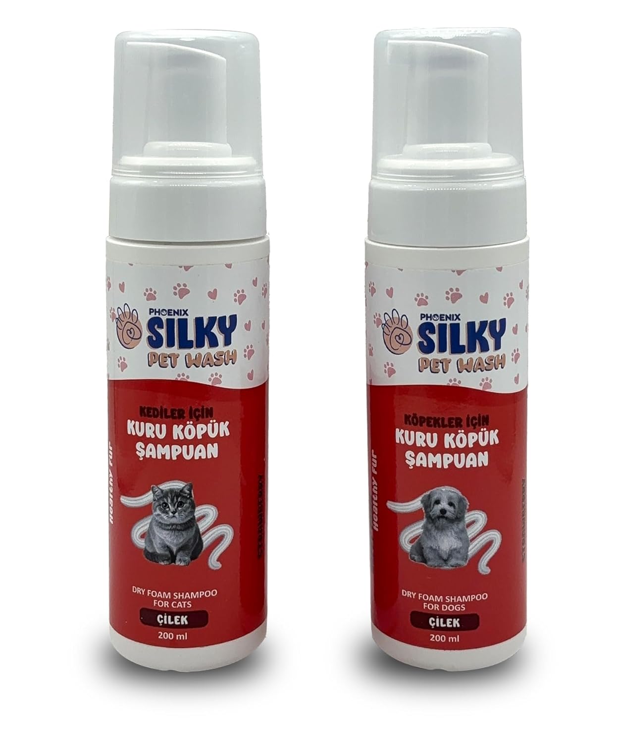 SilkyPetWash - Köpek ve Kedilere Özel Çilek Özlü KURU KÖPÜK Şampuan - 200ml