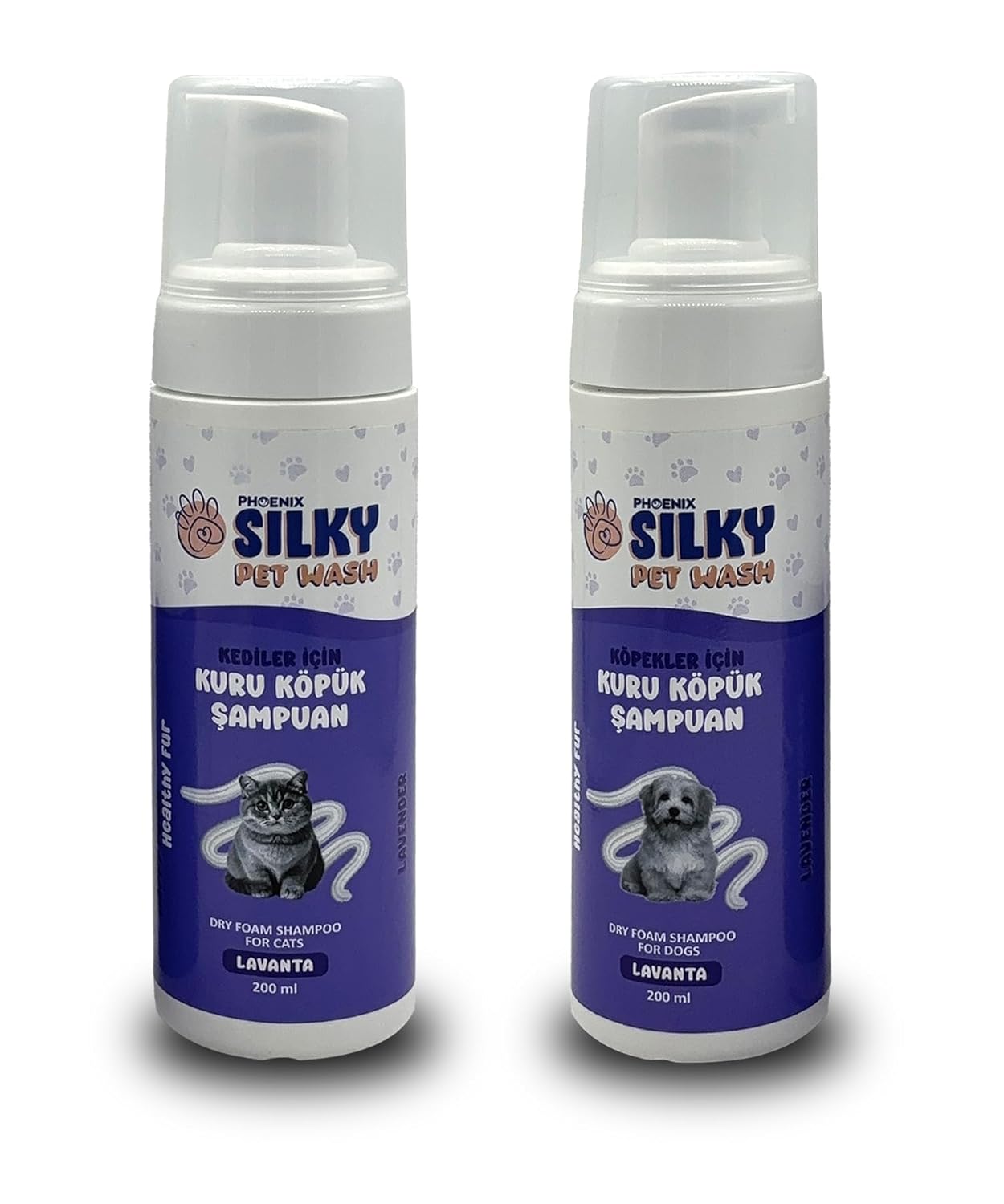 SilkyPetWash - Köpek ve Kedilere özel Lavanta Özlü Kuru Köpük Şampuan - 200ml
