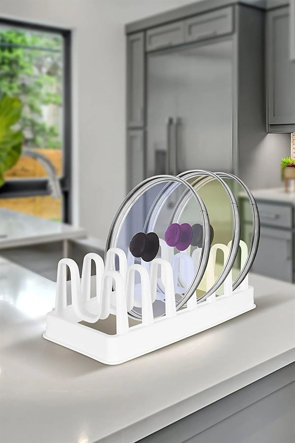 Orret Home Plastik 6 Bölmeli Tencere Kapağı ve Tabak Düzenleyici Organizer, Dolap İçi ve Tezgah Üstü Kapak Organizeri, Mutfakta Düzen Sağlayan Çok Yönlü Depolama Çözümü