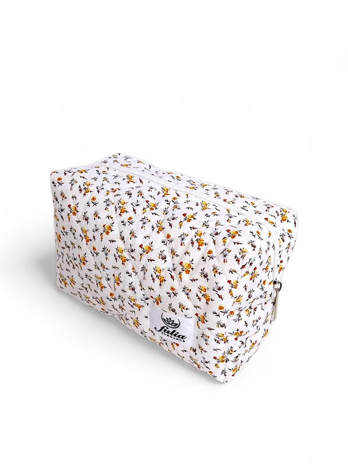 Makyaj Çantası | Makeup Bag | Kapitone Bakım Seyahat Kozmetik Çantası (Beyaz-Sarı)