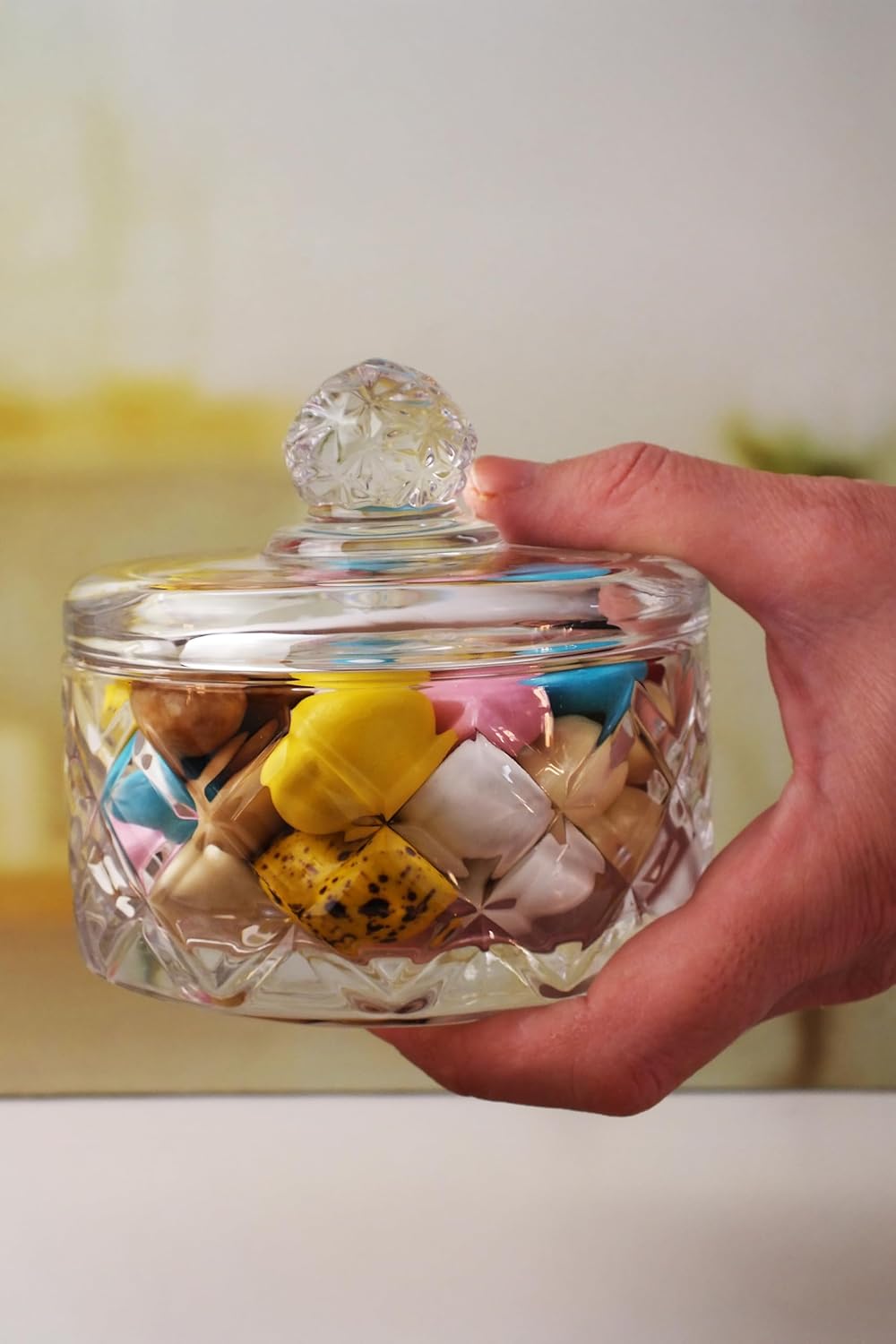 Deconox Lüx Kristal Kapaklı Cam Şekerlik & Cam Lokumluk, Kesme Cam Lüx Şekerlik 10cm*10.5cm - (4 MODEL) (06645)