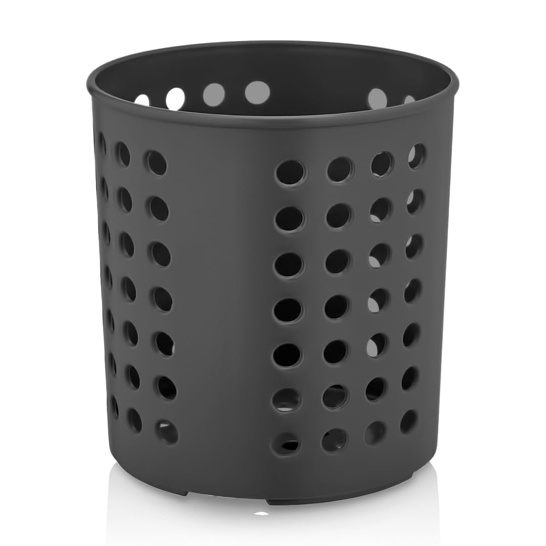Selenica Silindir Kaşıklık Tezgah Üstü Servis Standı, Delikli Plastik Kaşıklık Siyah