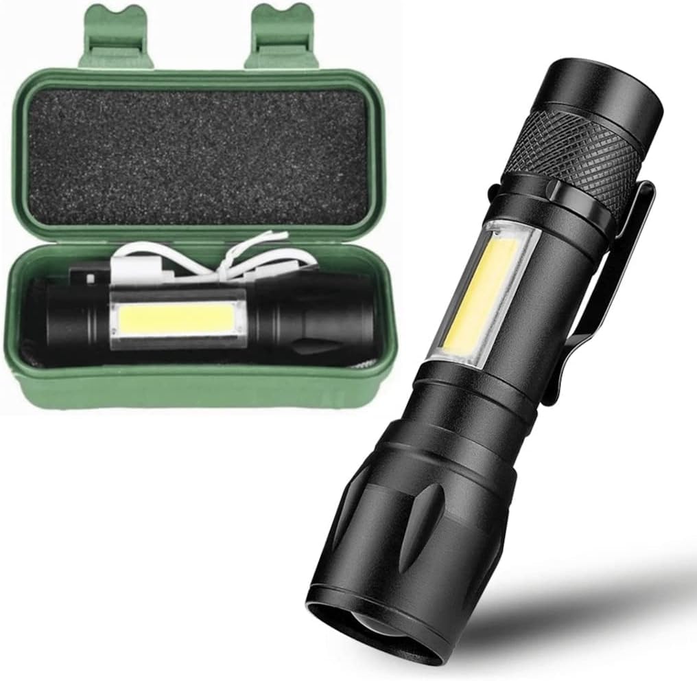 Orret Home USB Şarjlı Mini El Feneri – Ultra Güçlü LED Fener, 3 Modlu Işık, Metal Kasa, Klipsli Taşınabilir Aydınlatma, Kutulu Cep Feneri, Şarj Kablosu Dahil