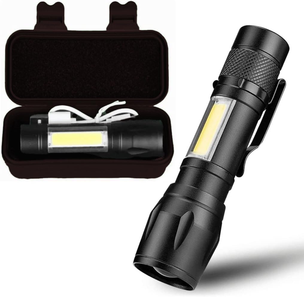 Orret Home USB Şarjlı Mini El Feneri – Ultra Güçlü LED Fener, 3 Modlu Işık, Metal Kasa, Klipsli Taşınabilir Aydınlatma, Kutulu Cep Feneri, Şarj Kablosu Dahil