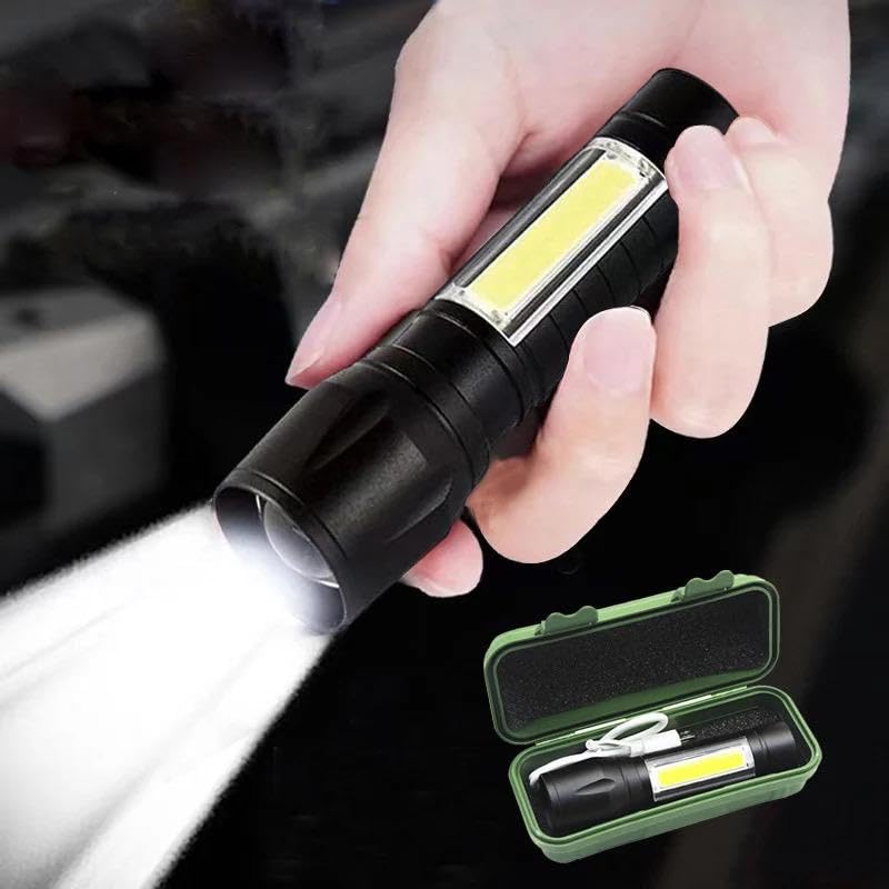 Orret Home USB Şarjlı Mini El Feneri – Ultra Güçlü LED Fener, 3 Modlu Işık, Metal Kasa, Klipsli Taşınabilir Aydınlatma, Kutulu Cep Feneri, Şarj Kablosu Dahil