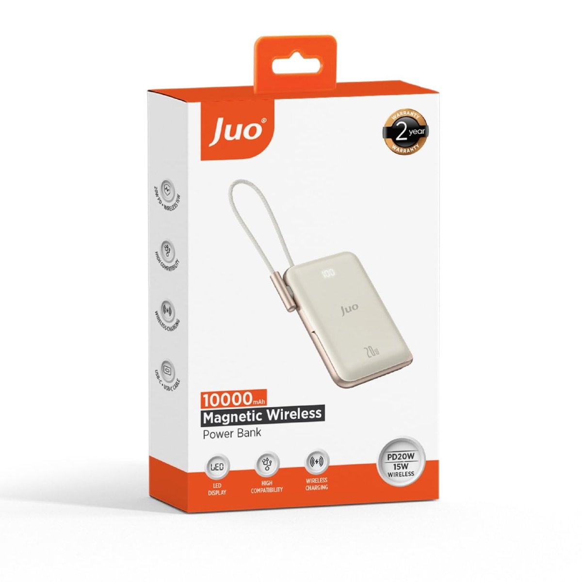 Juo Magsafe Powerbank 10000mAh Standlı 20W Dahili Type-C Kablolu Taşınabilir Hızlı Şarj Cihazı Beyaz