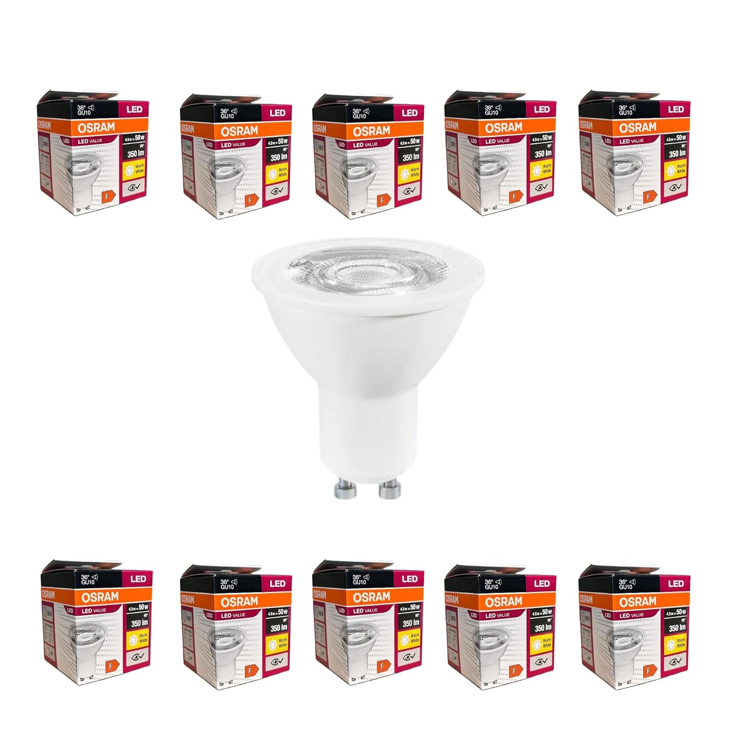 Osram 4,5W GU10 LED Ampul - 10'lu Ekonomik Paket, 350 Lumen, 3000K Sarı Işık, 36° Işık Açısı, 15.000 Saat Ömür, Enerji Verimli