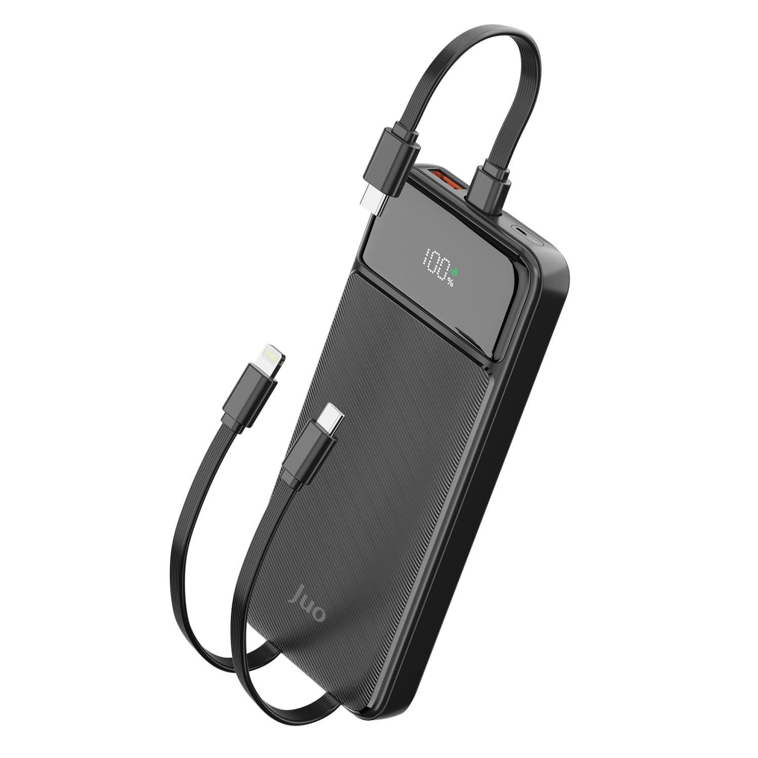 Juo 10000mAh 22.5W Led Ekranlı Lightning ve Type-C Kablolu Powerbank Taşınabilir Hızlı Şarj Cihazı Siyah