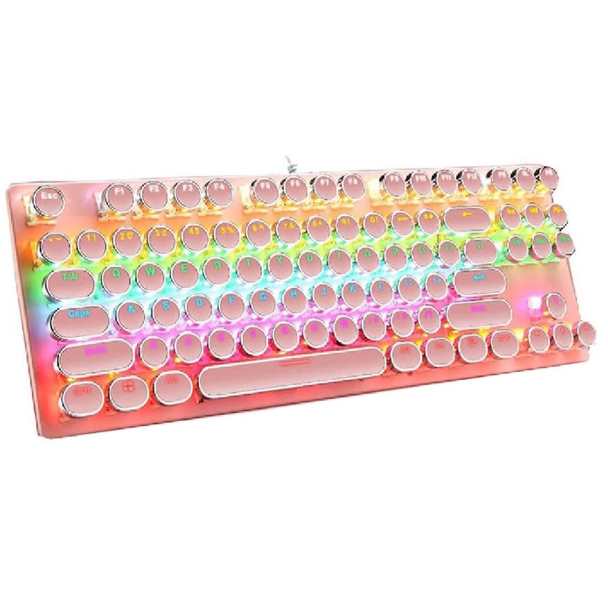coverzone Leaven K550 Kablolu Pembe Klavye Daktilo Tarzı Su Geçirmez Led RGB Gökkuşağı Renler Mekanik Oyuncu Işıklı Klavye Ergonomik Tasarım Rahat Kullanım 150cm Kablo Uzunluğu Bilgisayar PC için (Pembe)