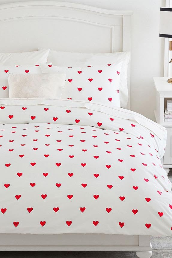 Mulberry Heart Çift Kişilik Çarşafı Lastikli Kalpli Nevresim Takımı Kırmızı