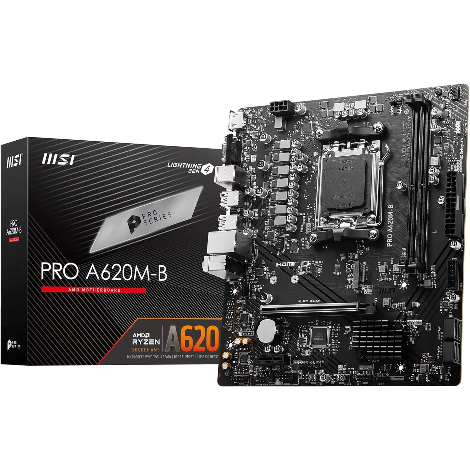 MSI PRO A620M-B AM5 DDR5 6800MHZ(OC) HDMI VGA M.2 USB3.2 JARGB_V2 mATX