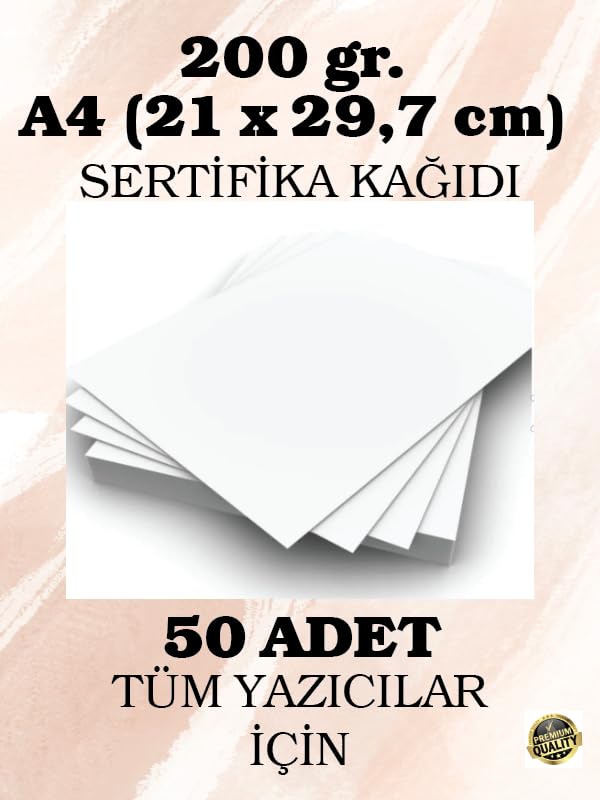 200 gr. A4 (21 x 29,7 cm) Sertifika Kağıdı, 50 Adet