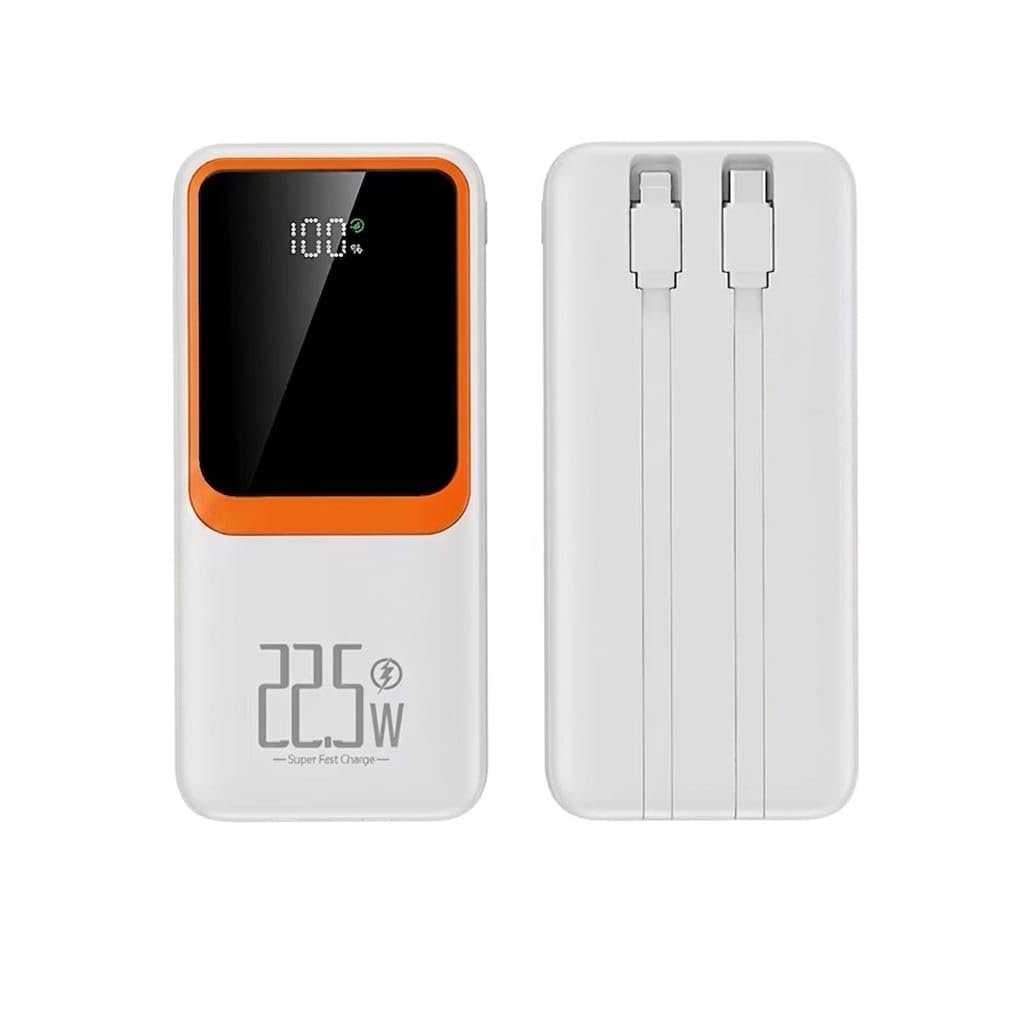 HEARTZ H32 10000 mah power bank PD 20W ve USB 22.5W FAST HIZLI ŞARJ DAHİLİ TYPE C VE LİGHTNİNG KABLOLU DÜNYA STANDARTLARINA UYGUN POLYMER BATARYA BİREBİR AMPER LCD GÖSTERGELİ POWERBANK (BEYAZ)