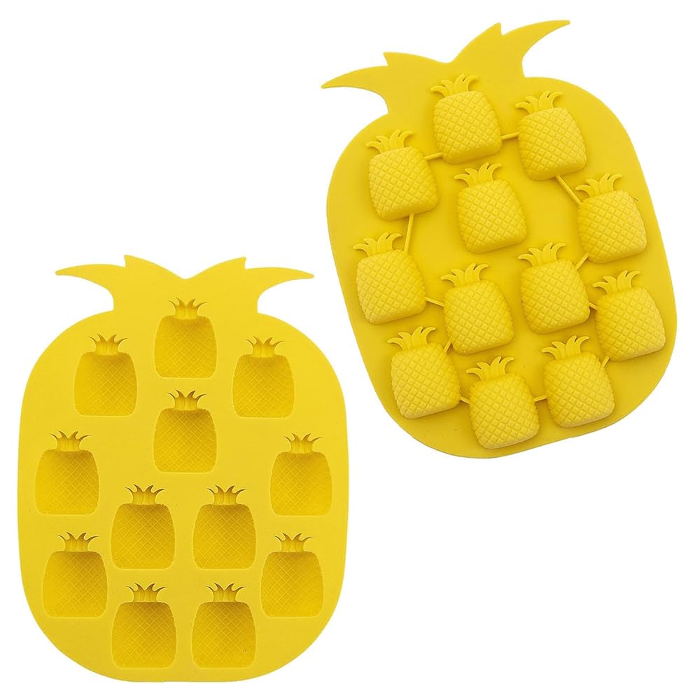 GüncelÇarşı 2 Adet Ananas Şekilli Buz Küpü Kalıbı Yapışmaz Silikon Ananas Buzluk Buz ve Çikolata Kalıbı Sarı Renk
