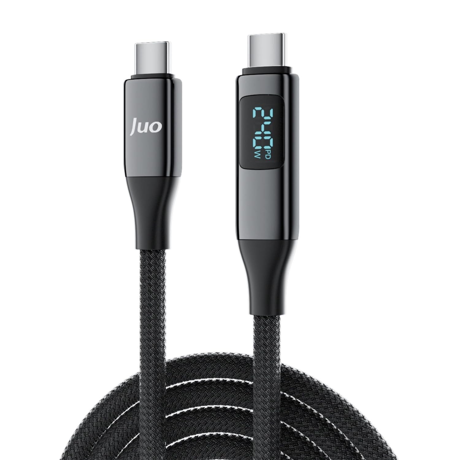 Juo 240W USB 3.1 Gen2 10Gbps E-Mark Çipli Led Display Ekranlı 4K 60Hz Görüntü ve Type-C Hızlı Şarj Kablosu 1.25 Metre