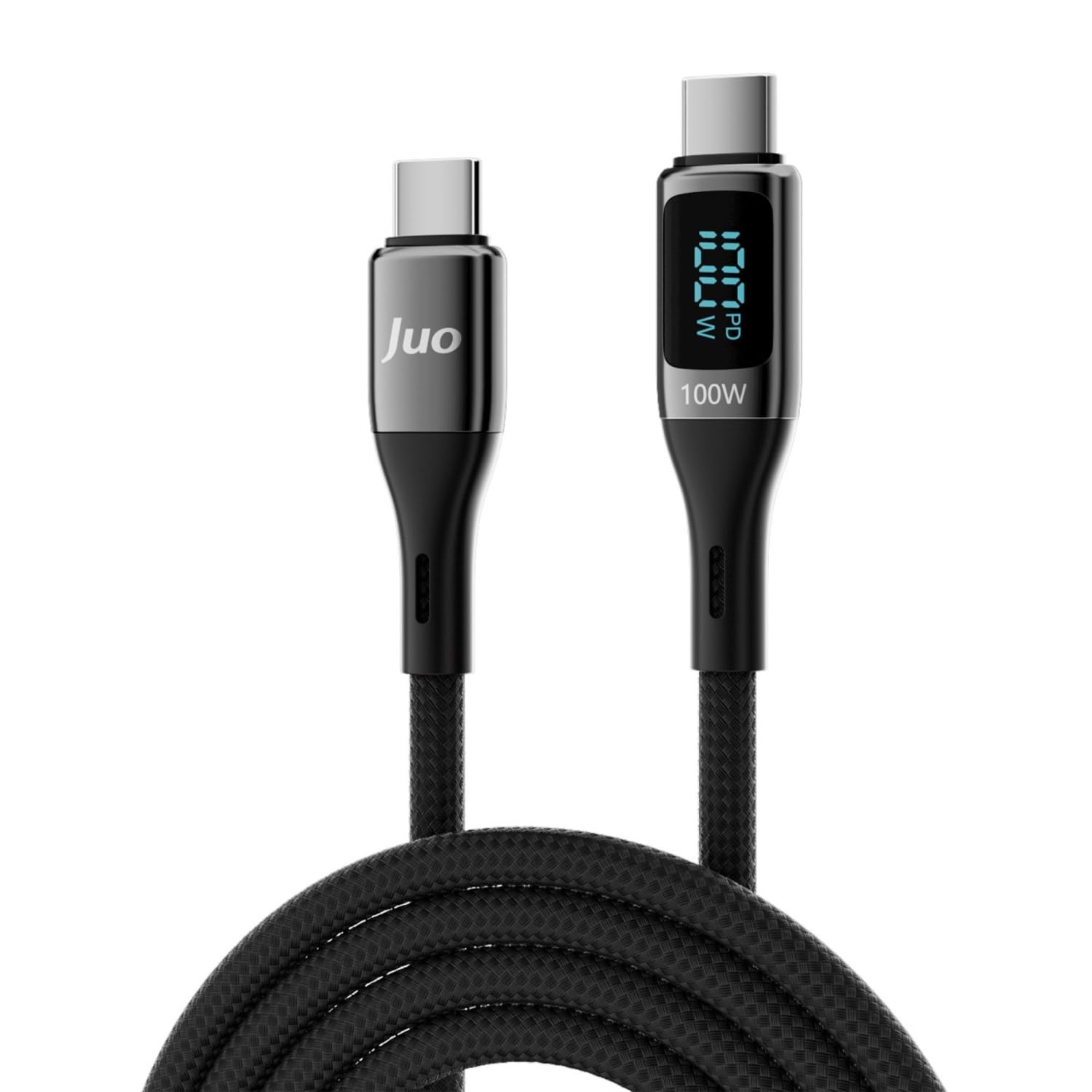 Juo 100W 5A QC4.0 Dijital Led Ekranlı E-Mark Çipli USB PD Type-C Hızlı Şarj ve Data Kablosu 2 Metre
