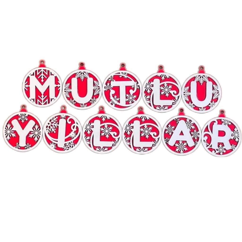 Buffer Mutlu Yıllar Yazılı Ahşap Yılbaşı Ağaç Süsü - Kırmızı Beyaz İpli, PRA-11857399-3958