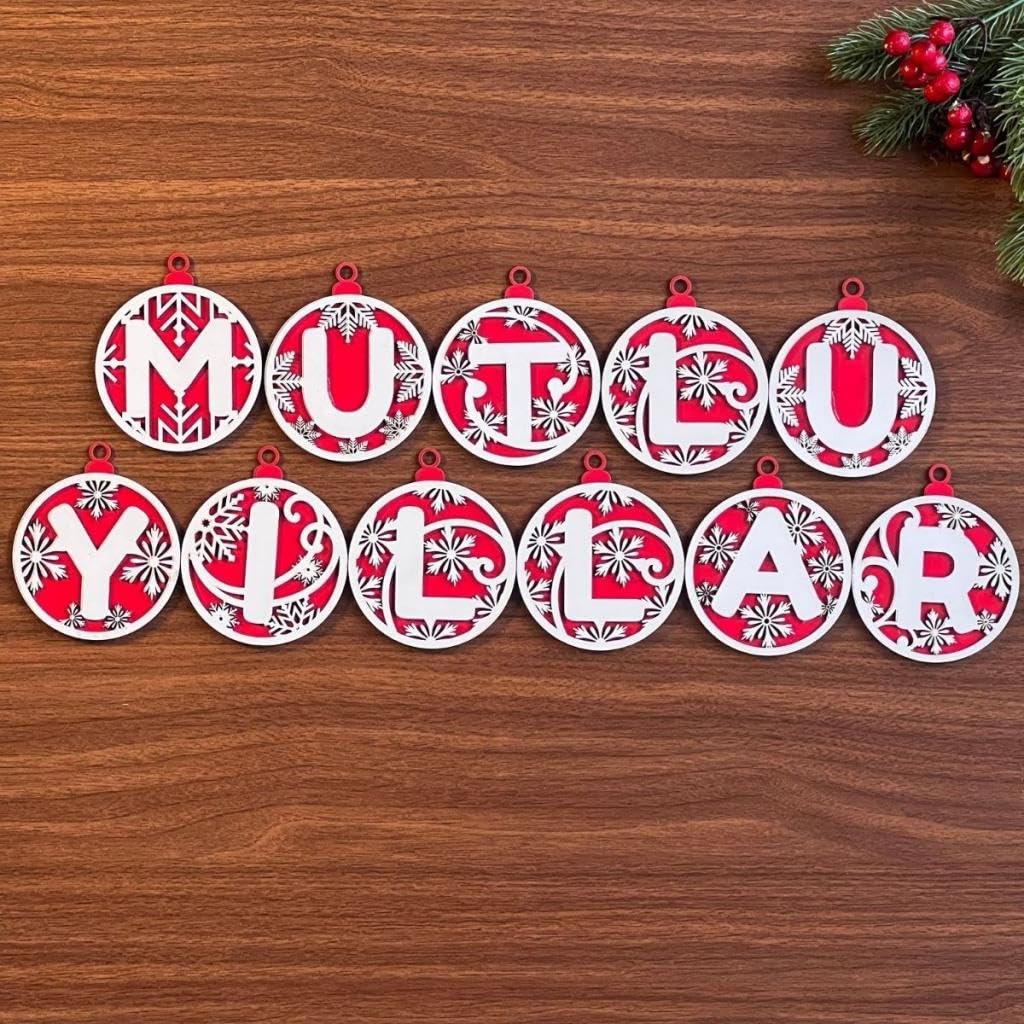 Buffer Mutlu Yıllar Yazılı Ahşap Yılbaşı Ağaç Süsü - Kırmızı Beyaz İpli, PRA-11857399-3958
