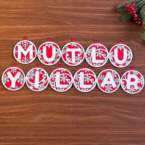 Buffer Mutlu Yıllar Yazılı Ahşap Yılbaşı Ağaç Süsü - Kırmızı Beyaz İpli, PRA-11857399-3958